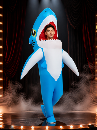 Unisex Shark Costume Jumpsuit, Inflatable Halloween Funny Outfit with Fins and