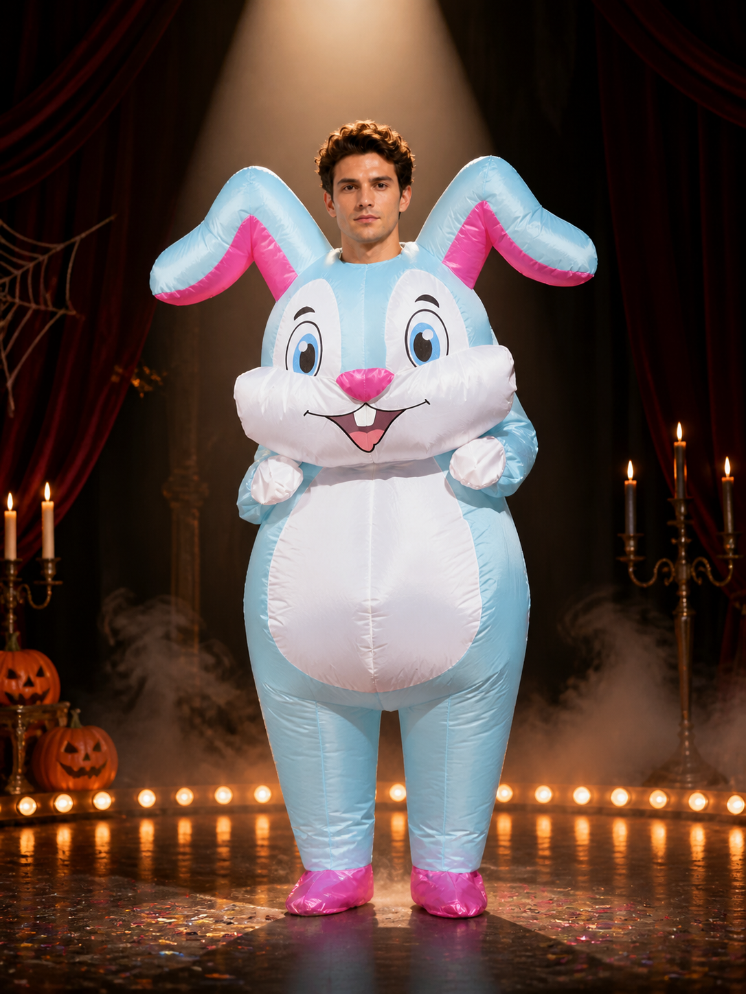 Unisex Cartoon Blue Rabbit Inflatable Costume, Easter Bunny Outfit for Party Costumes detail 3
