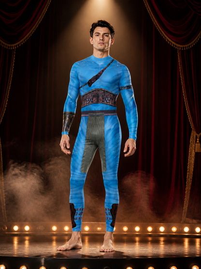 Blue Alien Armored Bodysuit Costume, High Collar Printed Halloween Outfit Costumes detail 3