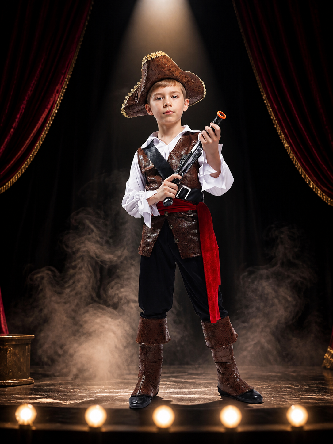 Boys Pirate Captain Costume Set, Includes Hat and Prop, for Halloween Cosplay Costume Headwear detail 3