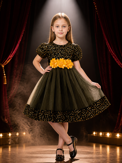 Baby Girls' Sequined Princess Dress with 3D Flowers and Tulle Skirt Costume Dresses detail 3