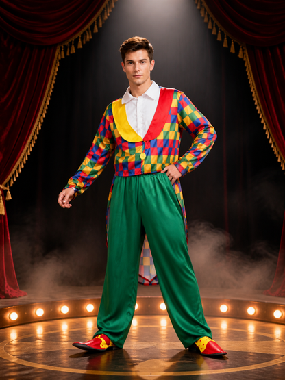 Adult Clown Costume Set, Colorful Checkered Jacket and Pants for Halloween Costumes detail 3