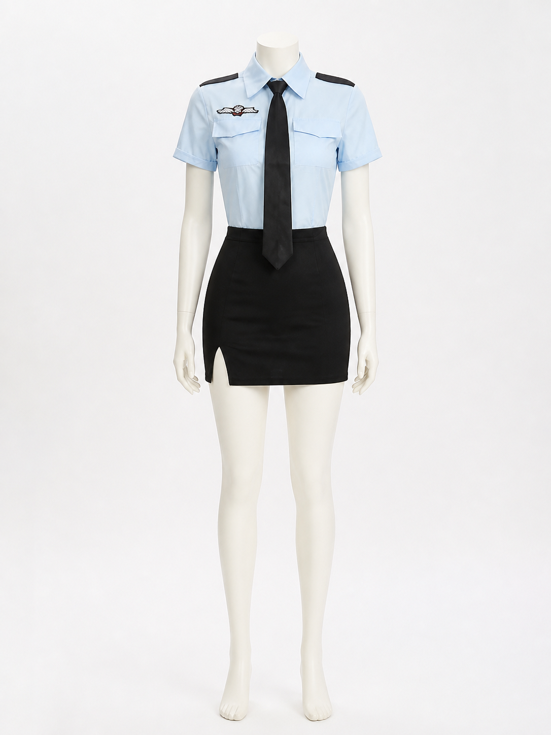 Women's Police Costume - Light Blue Shirt, Black Tie & Pencil Skirt Set Costumes detail 3