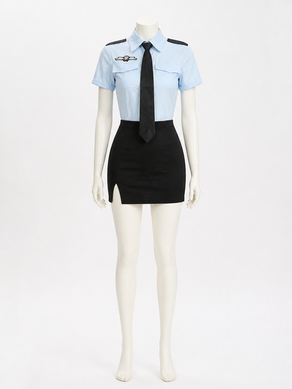 Women's Police Costume - Light Blue Shirt, Black Tie & Pencil Skirt Set Costumes detail 3