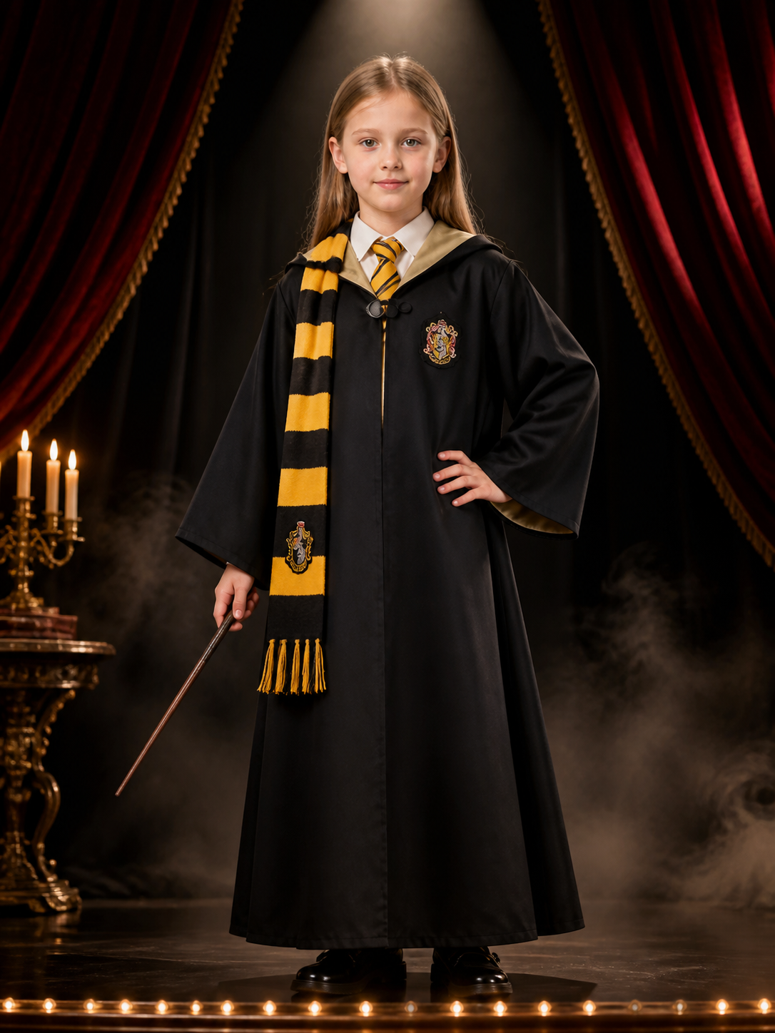 Hufflepuff Wizard Robe Costume Set With Hooded Cloak, Scarf And Tie Costume Capes detail 3