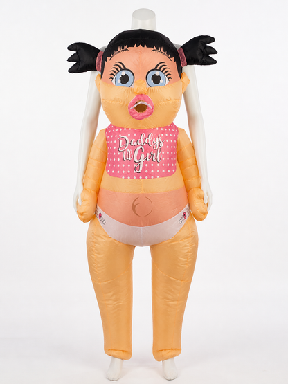 Unisex Inflatable Baby Doll Costume with Twin Pigtails and Polka Dots for Costumes detail 3