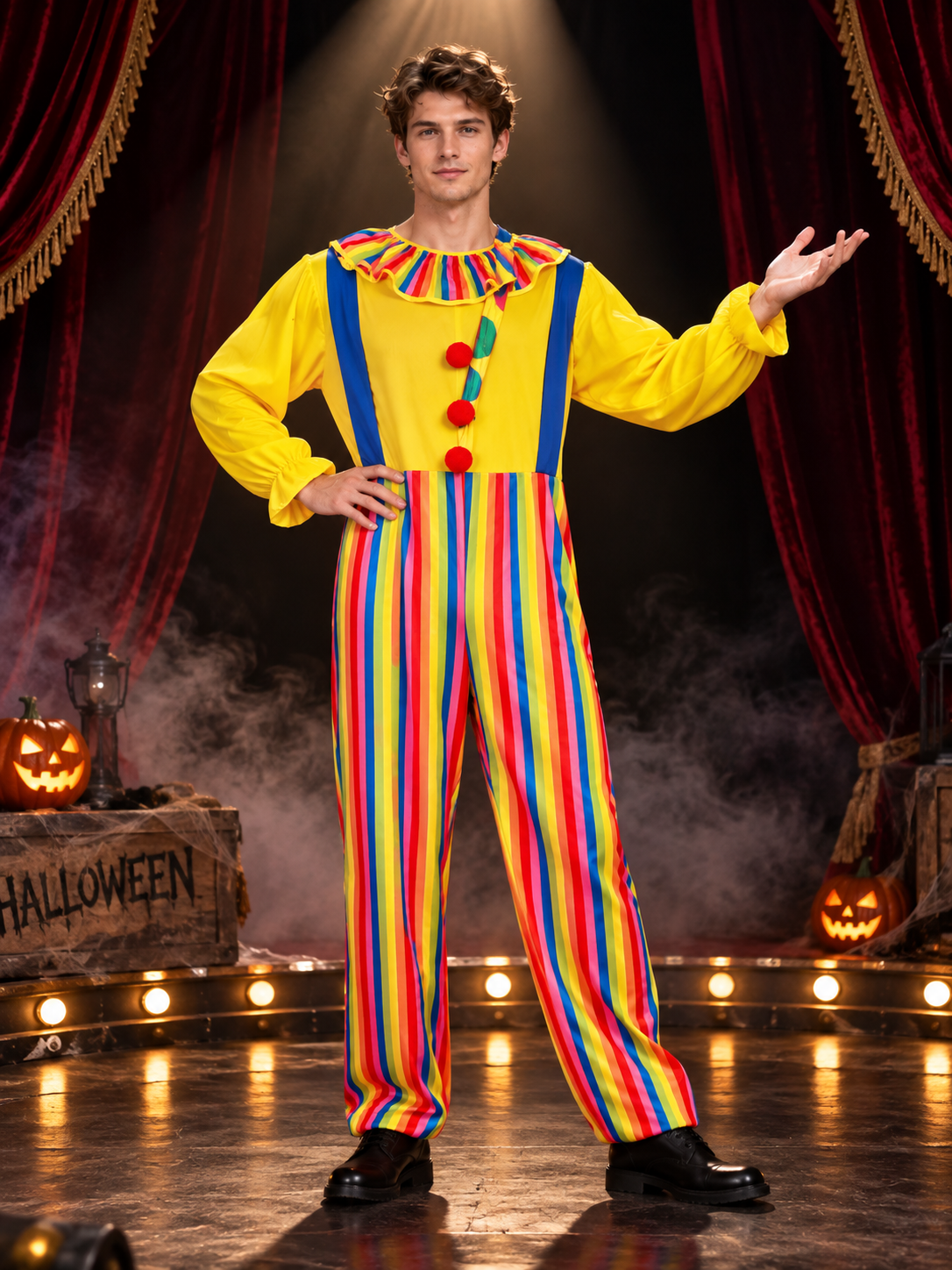 Adult Clown Costume with Suspenders Jumpsuit
