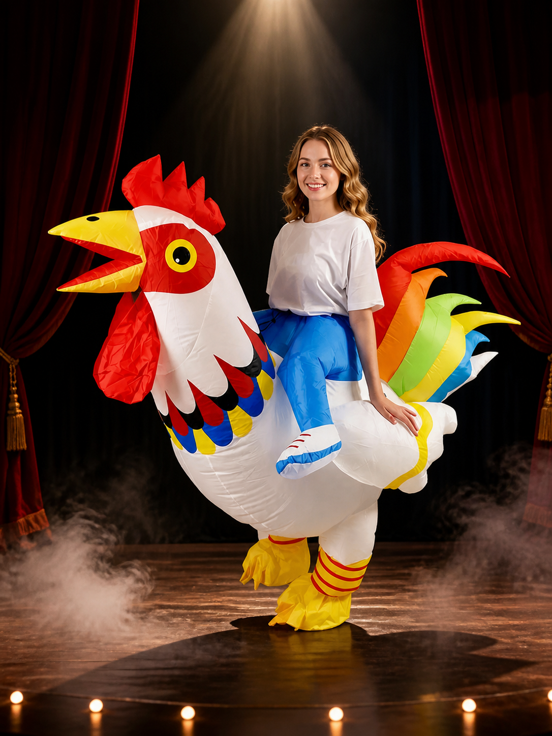 Inflatable Rooster Halloween Costume with Colorful Feathers, Open Beak and Costumes detail 3