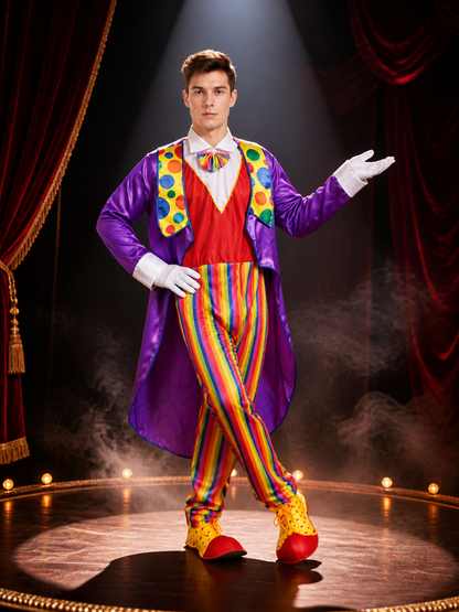 Adult Unisex Clown Halloween Costume Set with Colorful Striped Jumpsuit and Costumes detail 3