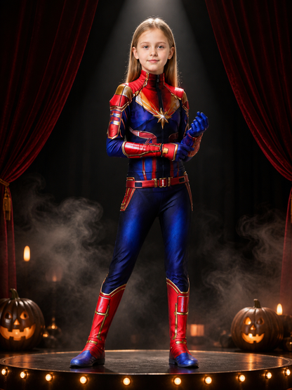 Children's Red Blue Star Superhero Jumpsuit Costume With Gold Accents Costumes detail 3