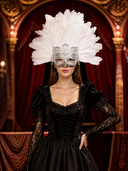White feather silver masquerade mask product view 21