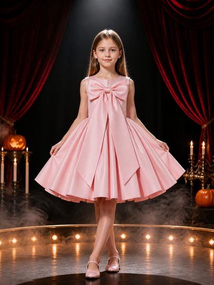 Toddler Girls' Pink Princess Dress, Sleeveless Oversized Bow and Fluffy Skirt Costume Dresses detail 3