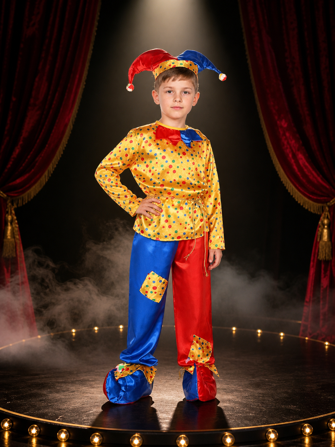 Boys' Clown Circus Costume Set With Polka Dots, Colorblock Pants And Hat Costume Headwear detail 3