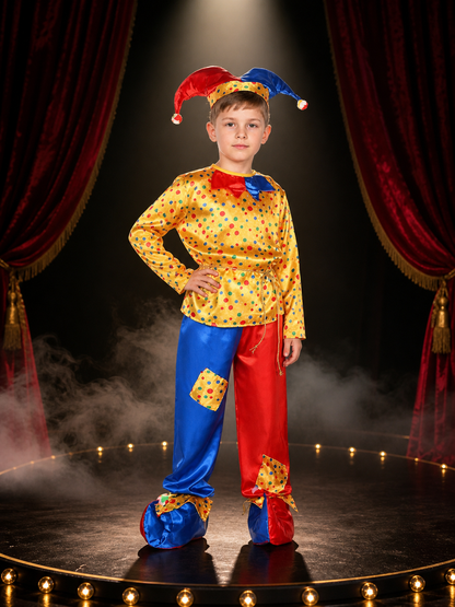 Boys' Clown Circus Costume Set With Polka Dots, Colorblock Pants And Hat Costume Headwear detail 3