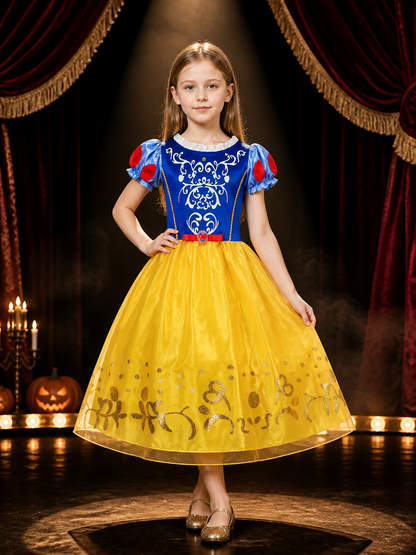 Girls Princess Costume Dress, Blue and Yellow, Halloween Party Costume Dresses detail 3