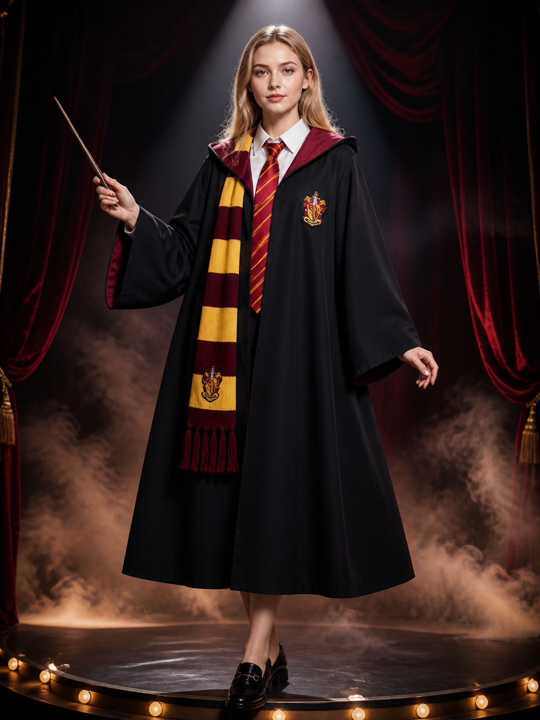 Academy Wizard Robe Costume Set with Red and Yellow Striped Scarf and Tie Costumes detail 3