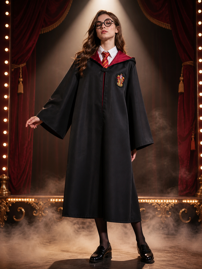 Harry Potter Gryffindor Robe Costume Set With Hat, Tie, Scarf, Wand & Glasses Costume Headwear detail 3