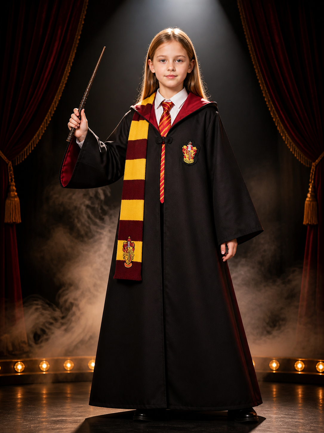 Unisex Wizard Robe Costume Set with Striped Tie and Scarf, Long Sleeve Hooded Costumes detail 3