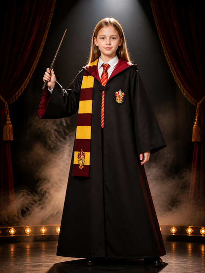 Unisex Wizard Robe Costume Set with Striped Tie and Scarf, Long Sleeve Hooded Costumes detail 3