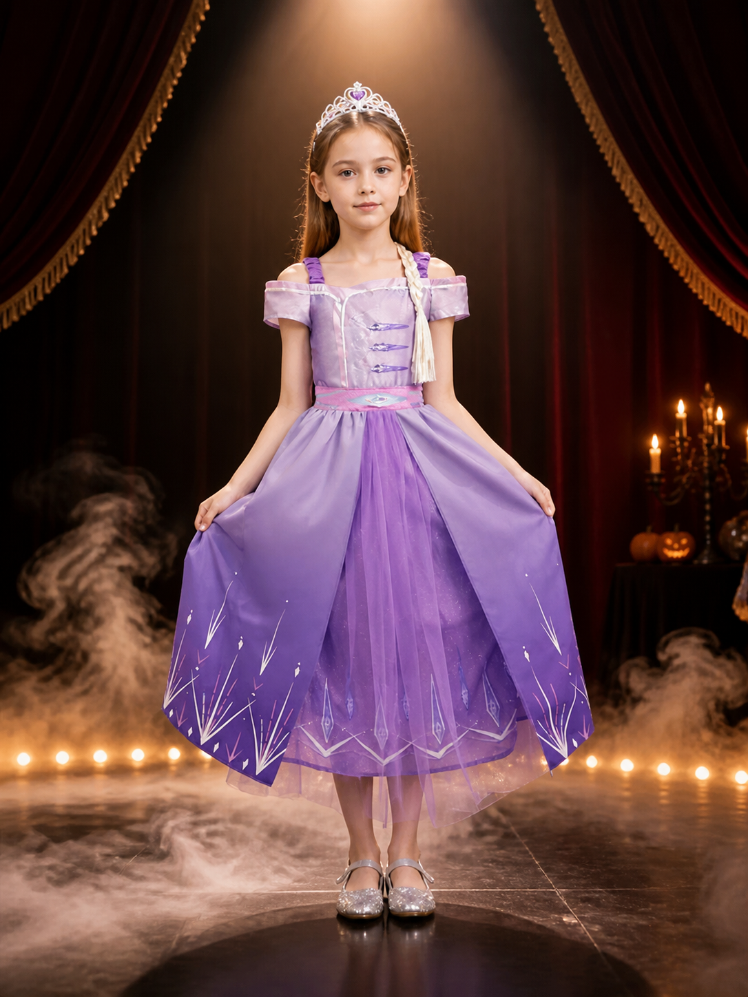 Girls Princess Fairy Tale Costume Dress, Purple Pink Tulle with Star Pattern Costume Dresses detail 3