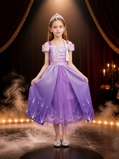 Girls Princess Fairy Tale Costume Dress, Purple Pink Tulle with Star Pattern Costume Dresses detail 3