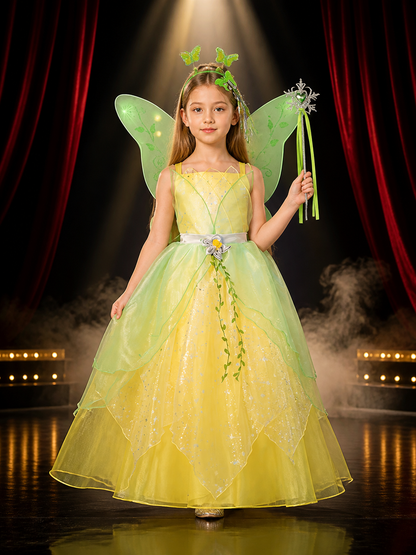 Girl's Princess Dress Costume, Layered Gown with Leaf and Star Sequins Costume Dresses detail 3