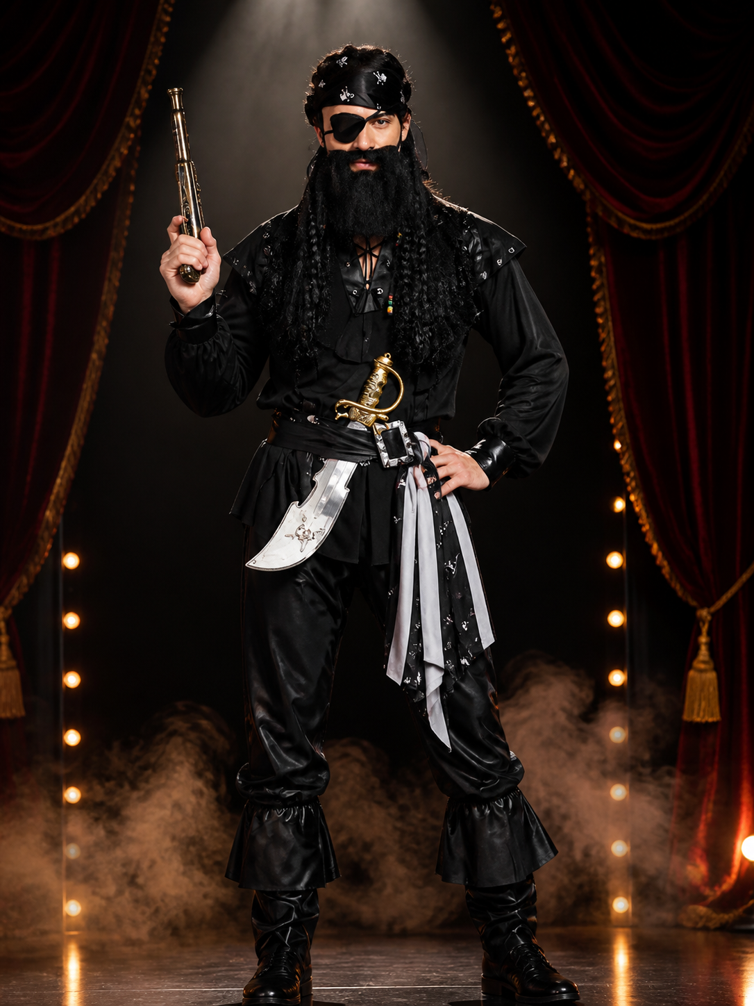 Pirate Costume with Faux Beard and Eyepatch Costumes detail 3