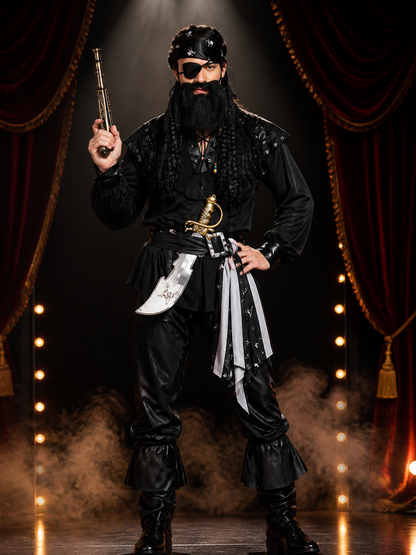 Pirate Costume with Faux Beard and Eyepatch Costumes detail 3