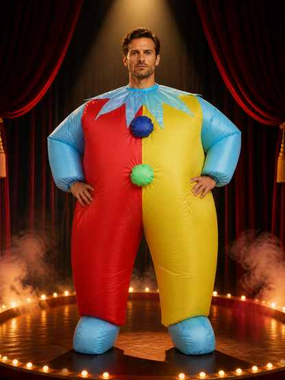 Unisex Inflatable Clown Costume Jumpsuit, Red Yellow Multi-Color Halloween Costumes detail 3