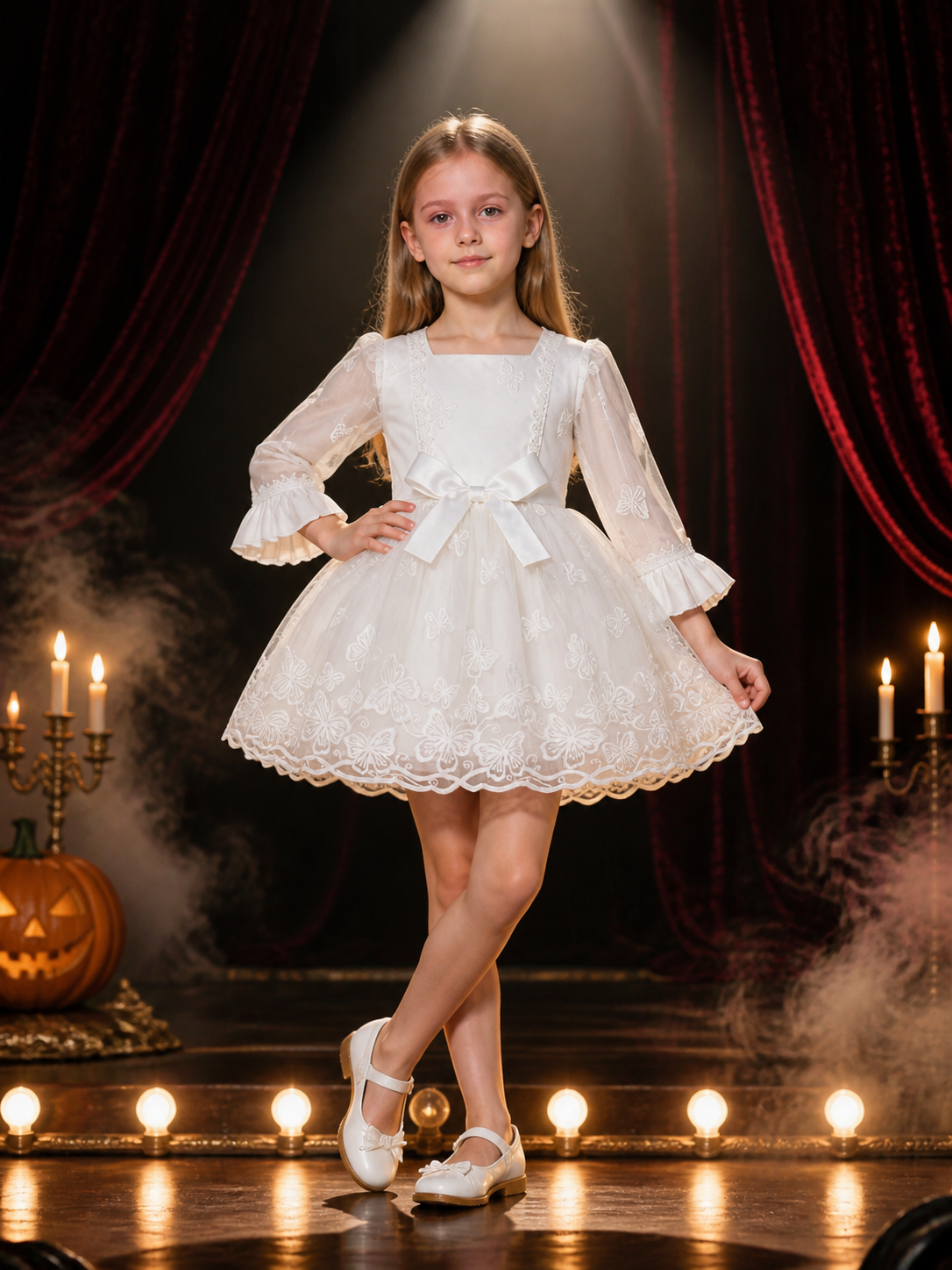 Toddler Girls' Princess Dress, Long Sleeve Lace Tutu Gown With Butterfly Costume Dresses detail 3