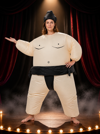 Inflatable Sumo Costume Set with Black Headgear, One Size Halloween Outfit Costumes detail 3