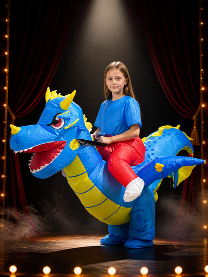 Blue Riding Dinosaur Inflatable Costume with Yellow Spikes, Halloween Funny Costumes detail 3