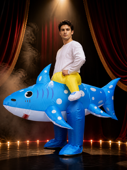 Inflatable Shark Bodysuit Costume with White Dots for Halloween Fun Costumes detail 3