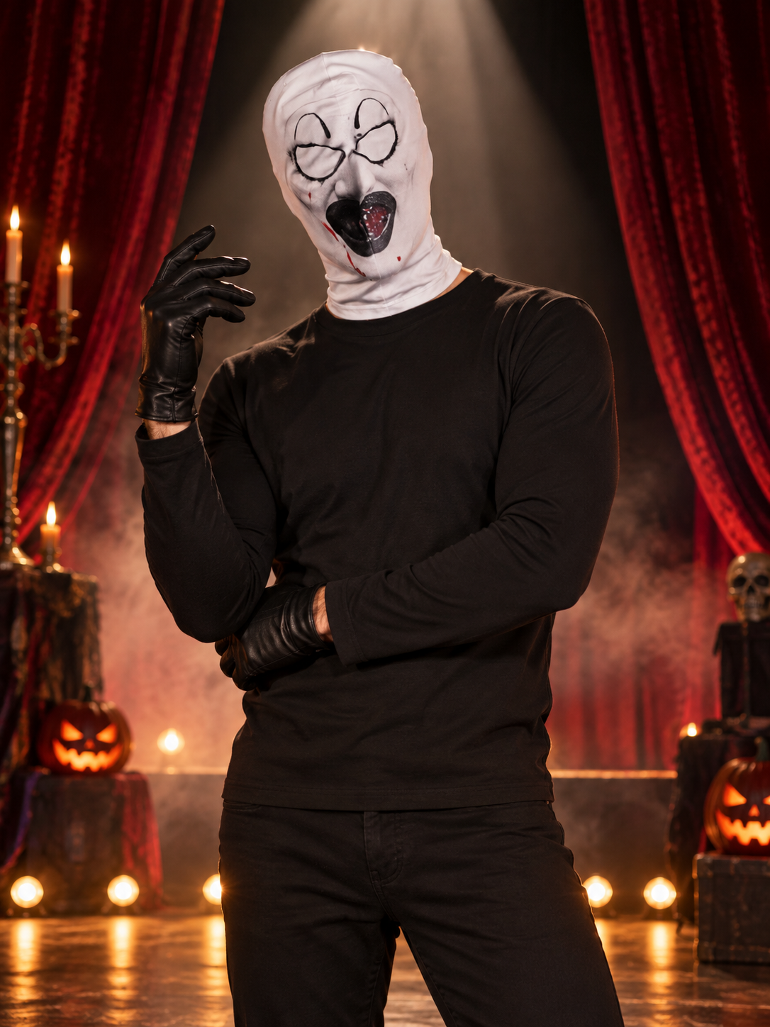 Balaclava Mask with a Creepy Face Print and Red Traces