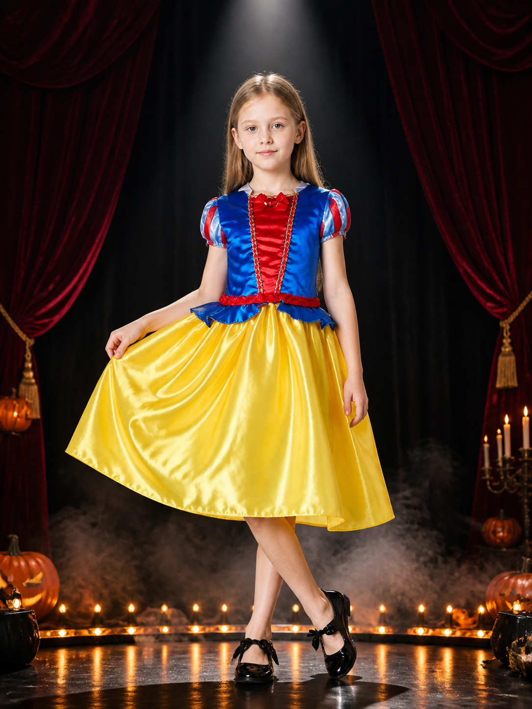 Kids Princess Costume Dress, Blue Red Yellow Ball Gown for Halloween Costume Dresses detail 3