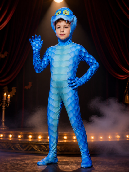 Kids' Gary Snake Costume, Blue Scaly Animal Jumpsuit with Headpiece & Gloves Costume Headwear detail 3