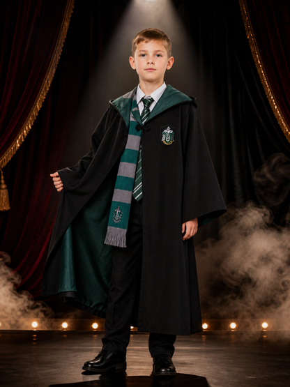 Slytherin Wizard Costume Set, Hooded Robe With Tie and Scarf, Halloween Cosplay Costumes detail 3