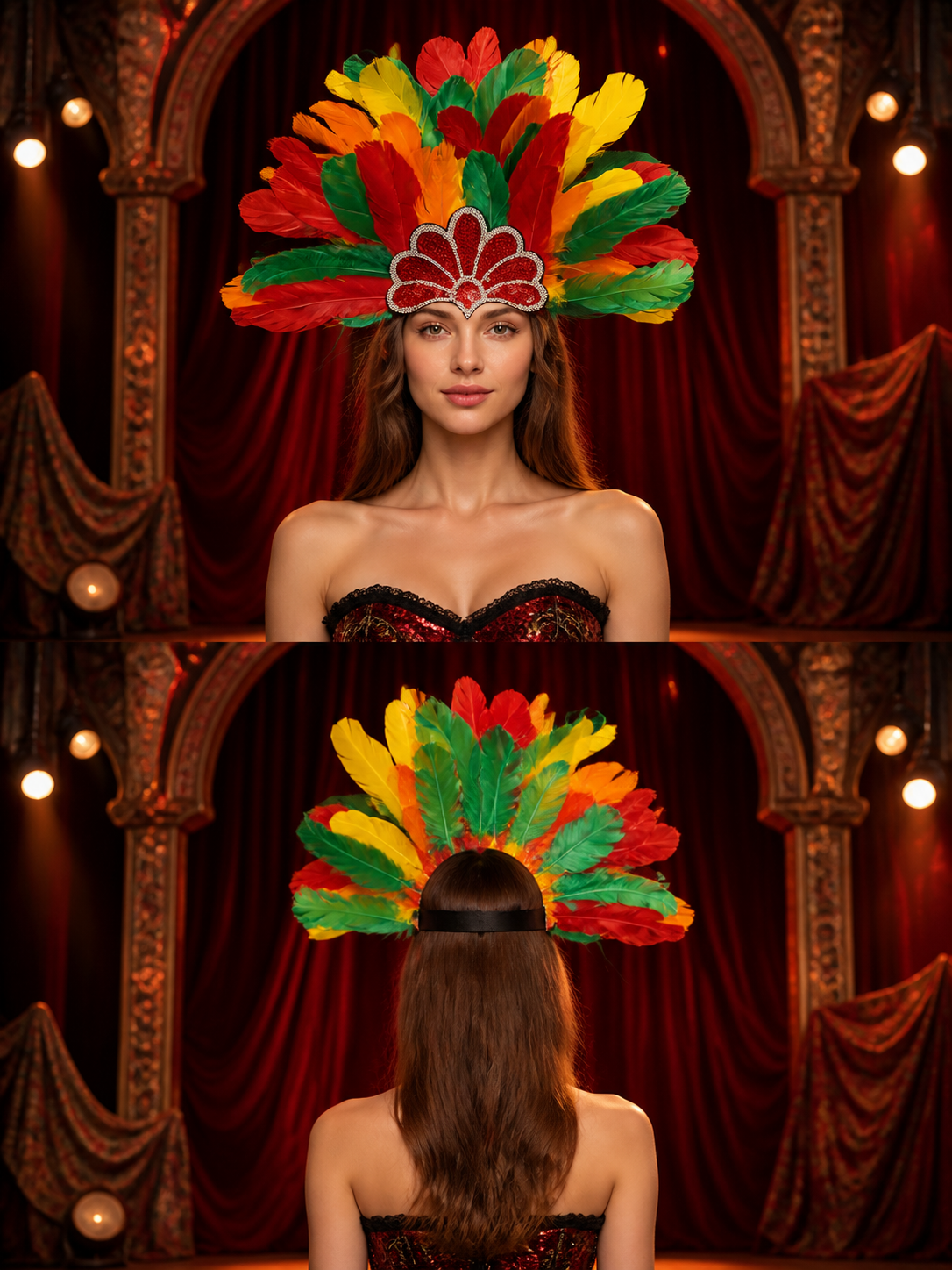 Multicolor feather carnival headpiece with beads product view 23
