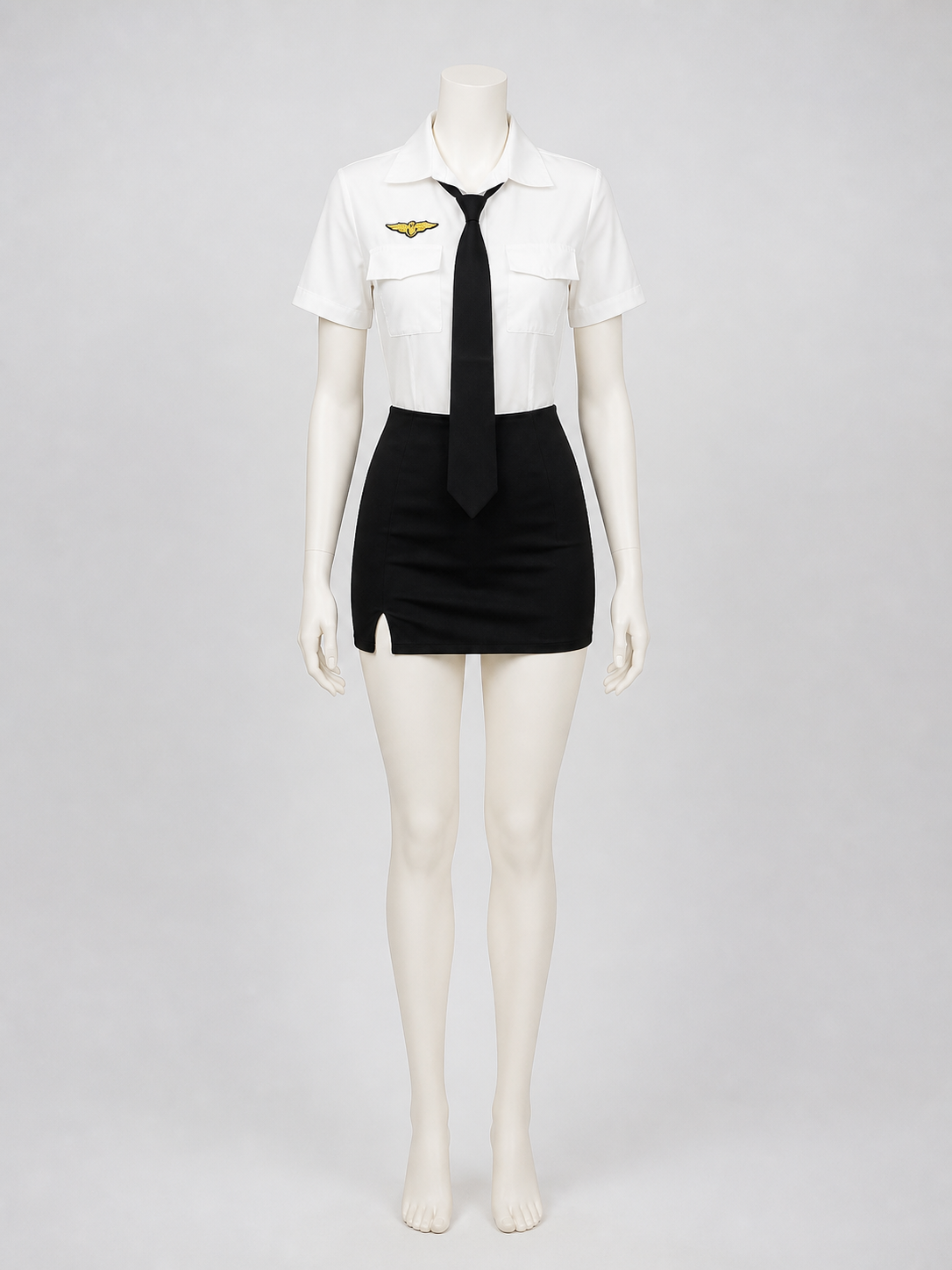 Women's Police Role Play Costume Set - White Short Sleeve Top, Black Tie & High Costumes detail 3