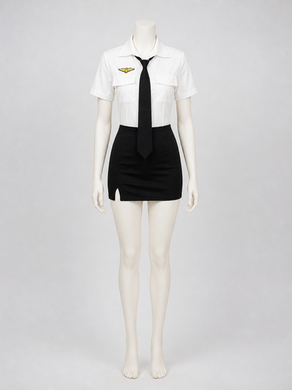 Women's Police Role Play Costume Set - White Short Sleeve Top, Black Tie & High Costumes detail 3