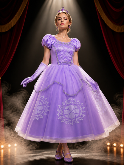 Girls Purple Princess Costume Set with Puff Sleeves, Tulle Skirt & Accessories Costume Accessories detail 3