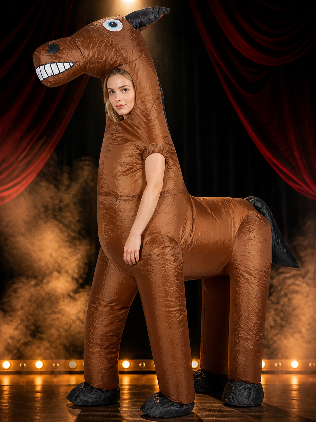 Brown Inflatable Horse Costume Bodysuit with Black Mane and Tail, Funny Costumes detail 3