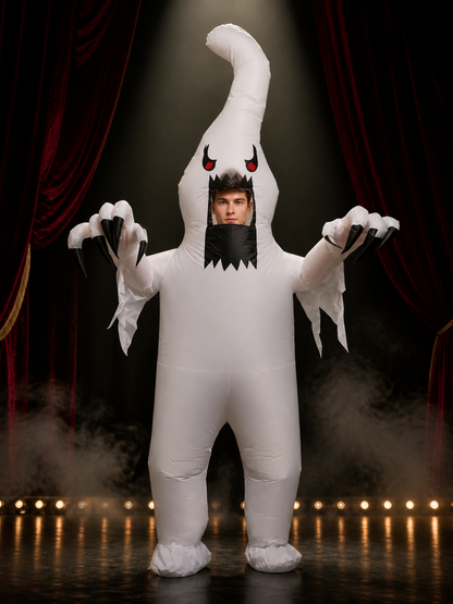 Inflatable White Monster Costume with Red Eyes and Black Claws for Halloween Costumes detail 3