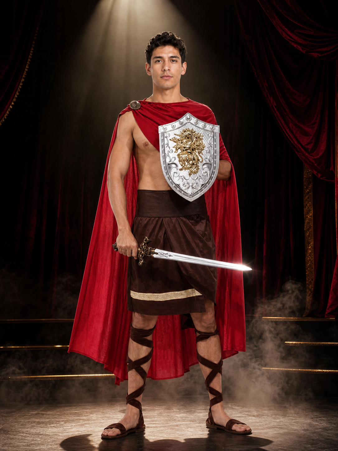 Men's Spartan Warrior Costume Set with Red Cape and Tunic, Ancient Greek Fancy Costume Capes detail 3