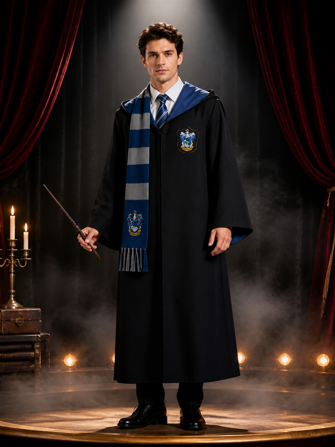 Ravenclaw Wizard Robe Costume Set with Hooded Cloak, Scarf and Tie Costume Capes detail 3
