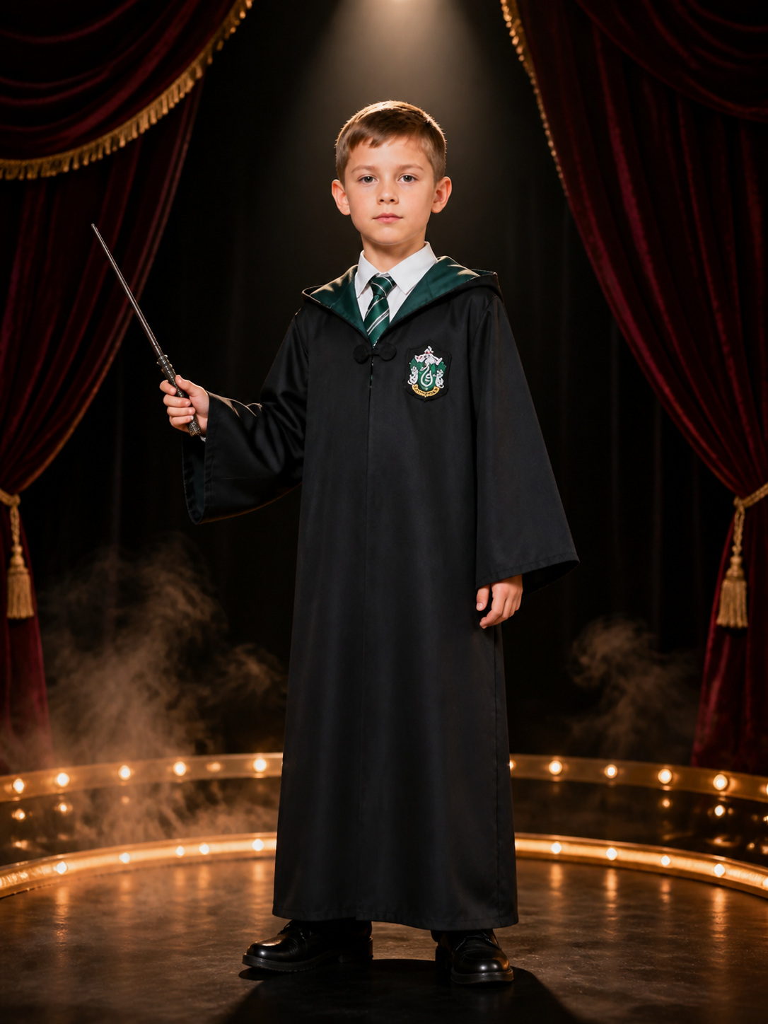 Children's Dark Green Wizard Robe and Striped Tie Costume Set Costumes detail 3