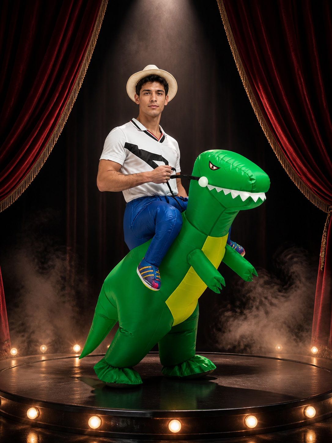 Adult Inflatable Dinosaur Costume, Green with Yellow Belly and White Teeth Costumes detail 3
