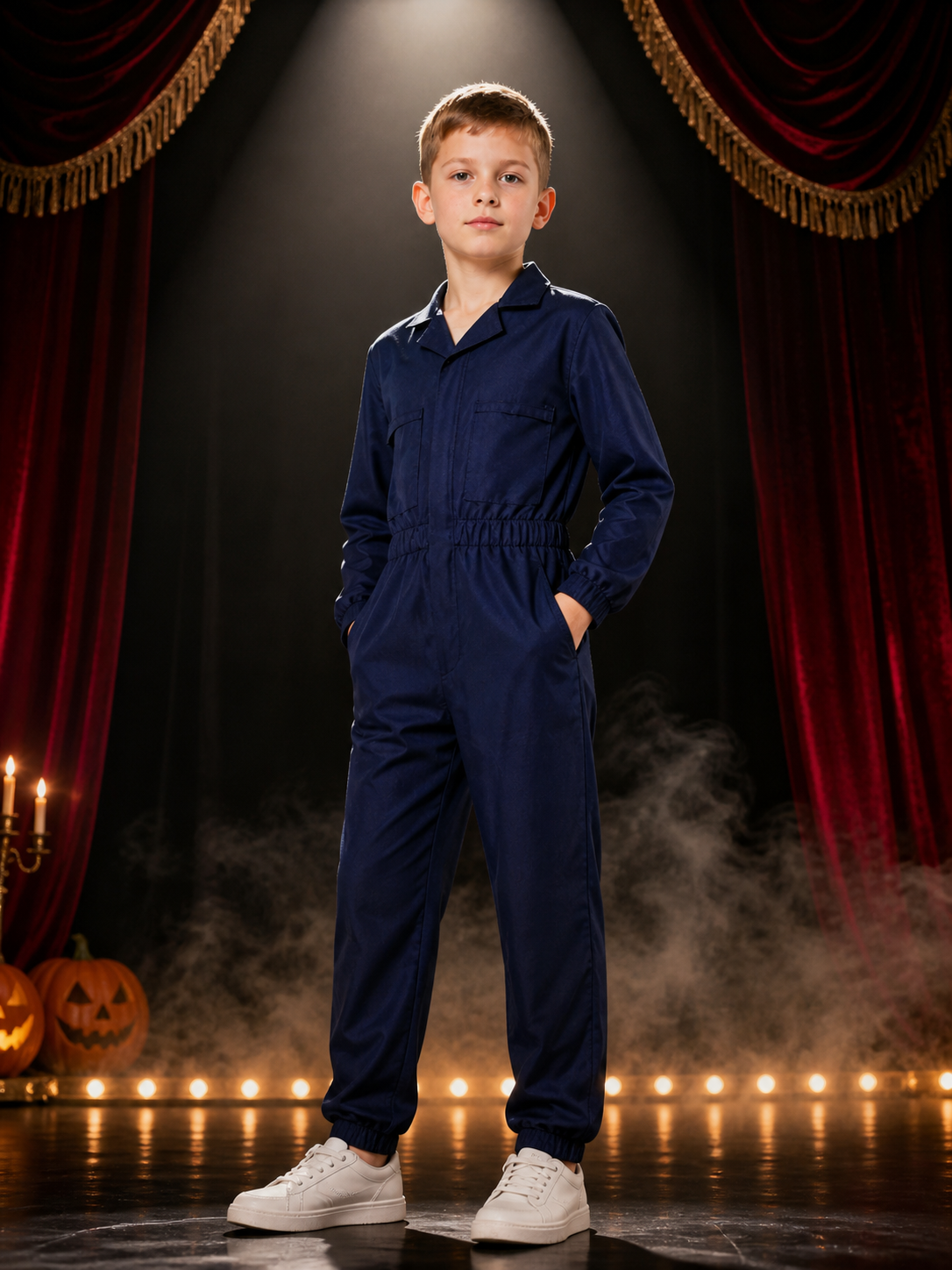 Michael Myers Jumpsuit Costume, Adult Navy Blue Workwear with Chest Pockets and Costumes detail 3