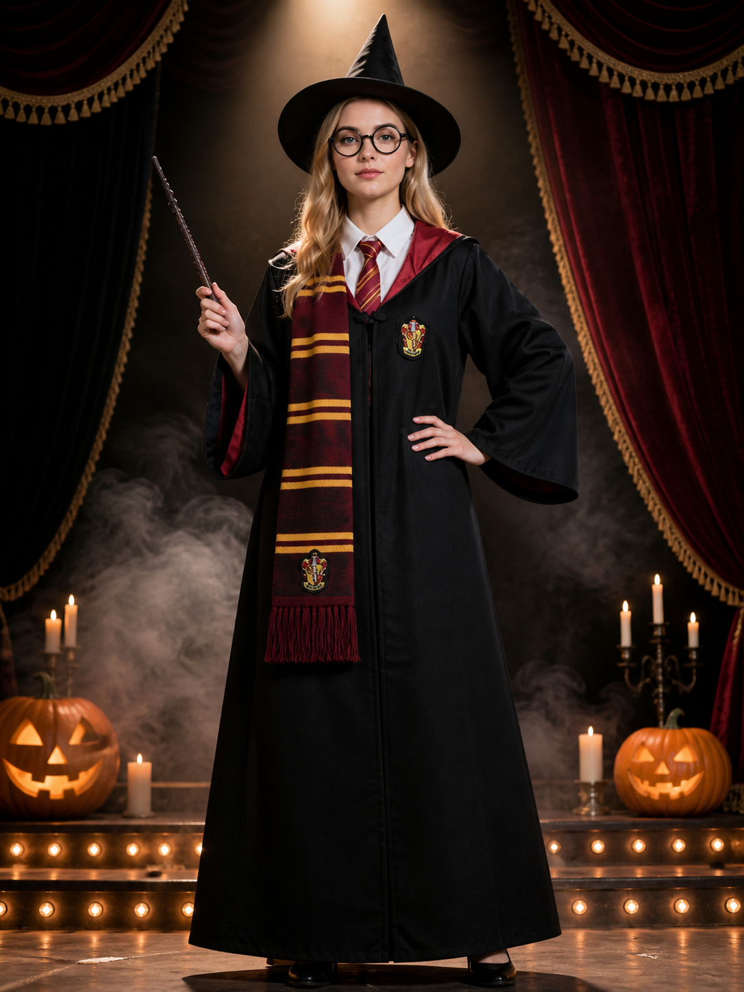 Men Women Kids Wizard Halloween Costume Set, Cape-Style Robe with Pointed Hat Costume Capes detail 3