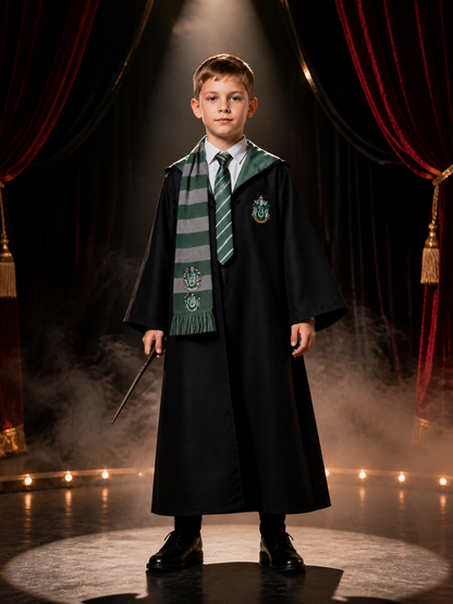 Children's Hooded Wizard Robe Costume Set with Striped Tie and Scarf Costumes detail 3